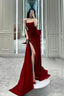 Sexy Mermaid Strapless Red Long Slit Prom Dress Evening Dresses