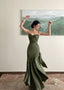 Sexy Mermaid Straps Green Party Dress Satin Long Prom Dress
