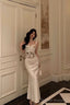 Sexy Mermaid Sweetheart Straps White Floral Long Satin Prom Dresses Birthday Outfits