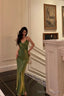 Sexy Sheath Halter Green Satin Date Night Dress Prom Dresses Birthday Outfits