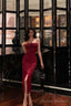 Sexy Sheath Halter Red Ankle Length Slit Prom Dresses Birthday Dress
