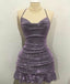 Sexy Sheath Halter Sequin Tight Grape Formal Homecoming Dress 8Th Grad Dance Graduation Dress Short Birthday Outfits Hoco Dress