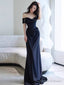 Sexy Sheath Off The Shoulder Black Satin Floor Length Evening Dress Prom Dresses