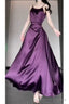 Sexy Sheath Spaghetti Straps Grape Satin Birthday Dresses Night Party Dress