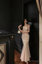 Sexy Sheath Sweetheart Sequin Lace Long Prom Dresses Evening Dress