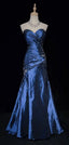 Sexy Sweetheart Sleeveless Mermaid Satin Long Navy Blue Prom Dress