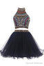 Sexy Two Pieces Backless Black Homecoming/Prom Dresses