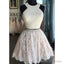 Sexy Two Pieces Halter Lace Skirt Pearls Bodice Cute Homecoming Dresses