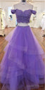 Sexy Violet Purple Prom Dresses Two Piece A Line Off The Shoulder