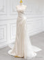 Sexy White Satin Strapless Pleats Flower Wedding Dress