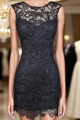 Sheath Bateau Backless Short Homecoming Navy Blue Lace Mother Of The Bride Dress