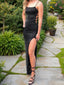 Sheath/Column Bateau Floor-Length Sequins Prom Dresses With Leg Slit