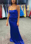 Sheath/Column Bateau Spaghetti Straps Long/Floor-Length Charmeuse Prom Dresses With Pleated