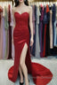 Sheath/Column Elastic Prom Dress Woven Satin Sequin Sweetheart Sleeveless Court Train Dresse