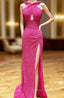 Sheath/Column Halter Sleeveless Court Train Velvet Sequins Prom Dress With Split