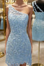 Sheath/Column One-Shoulder Short/Mini Lace Applique Homecoming Dress