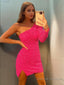 Sheath/Column One-Shoulder Short/Mini Velvet Sequins Homecoming Dresses