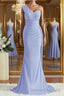 Sheath/Column One-Shoulder Sweep Train Jersey Bridesmaid Dress