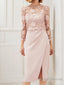 Sheath/Column Scoop Tea-Length Stretch Crepe Mother of the Bride Dresses With Applique