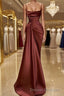 Sheath/Column Spaghetti Straps Floor-Length Elastic Woven Satin Prom Dress With Ruffles