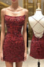 Sheath/Column Square Neckline Sleeveless Short/Mini Velvet Sequins Homecoming Dress