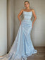 Sheath/Column Strapless Sweep Train Prom Dresses With Ruffles