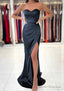 Sheath/Column Sweetheart Sleeveless Charmeuse Long/Floor-Length Prom Dresses With Pleated Split