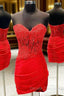 Sheath/Column Sweetheart Sleeveless Short/Mini Silk like Satin Homecoming Dress with Appliqued Beading