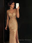 Sheath/Column V-neck Sweep Train Jersey Evening Dresses With Leg Slit