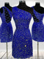 Sheath One-Shoulder Sequin Short/Mini Velvet Sequins Dress