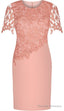 Sheath Round Neck Short Sleeves Prom Elastic Satin Short Mother Of The Bride Dress With Lace
