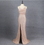 Shining Rose Gold Mermaid Spaghetti Strap V-Neck Slit Sequin Long Prom Dress Evening Dress