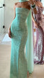 Shinning Mermaid Strapless Green Sequin Prom Dress Party Dress 18Th Birthday Outfits Graduation Dress