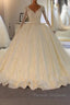 Shinny Long A-line Full Beading Lace-Up Wedding Dress with Sleeves