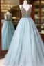 Shiny Ball Gown Light Blue Prom Dress