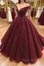 Shiny Off the Shoulder Burgundy Prom Dress, Dark Wine Red Off Shoulder Long Formal Evening Dress