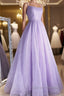Shiny Purple Long Lace Prom Dress, Shiny Purple Lace Formal Evening Dress
