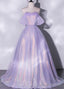 Shiny tulle sequins long purple prom dress A-line evening dress