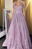 Shiny V Neck Backless Purple Long Prom Dress, Sparkly Backless Purple Formal Evening Dress