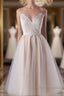 Short A-line Spaghetti Strap Lace Tulle Wedding Dress
