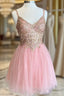 Short Appliqued Sequins A-line Tulle Homecoming Dress