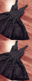 Short Black Lace Embroidery V Neck Homecoming Party Dress For Girls
