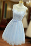 Short Blue Lace Formal Graduation Homecoming Dress