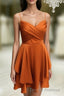 Short Burnt Orange Satin Cocktail Dress V-neck Semi Formal Dress