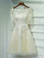 Short Champagne Lace Prom Dresses, Short Champagne Lace Formal Homecoming Dresses