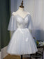 Short Gray Lace Prom Dresses, Short Gray Lace Formal Homecoming Dresses