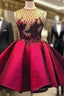 Short Homecoming Dress Short A Line Satin Appliques Party Dress Gowns