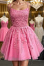 Short Pink Backless Lace Prom Dress, Short Pink Open Back Formal Homecoming Dress