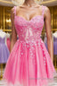 Short Pink Lace Prom Dress, Short Pink Lace Formal Homecoming Dress