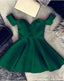 Short Satin Off Shoulder Emerald Green Homecoming Dress
